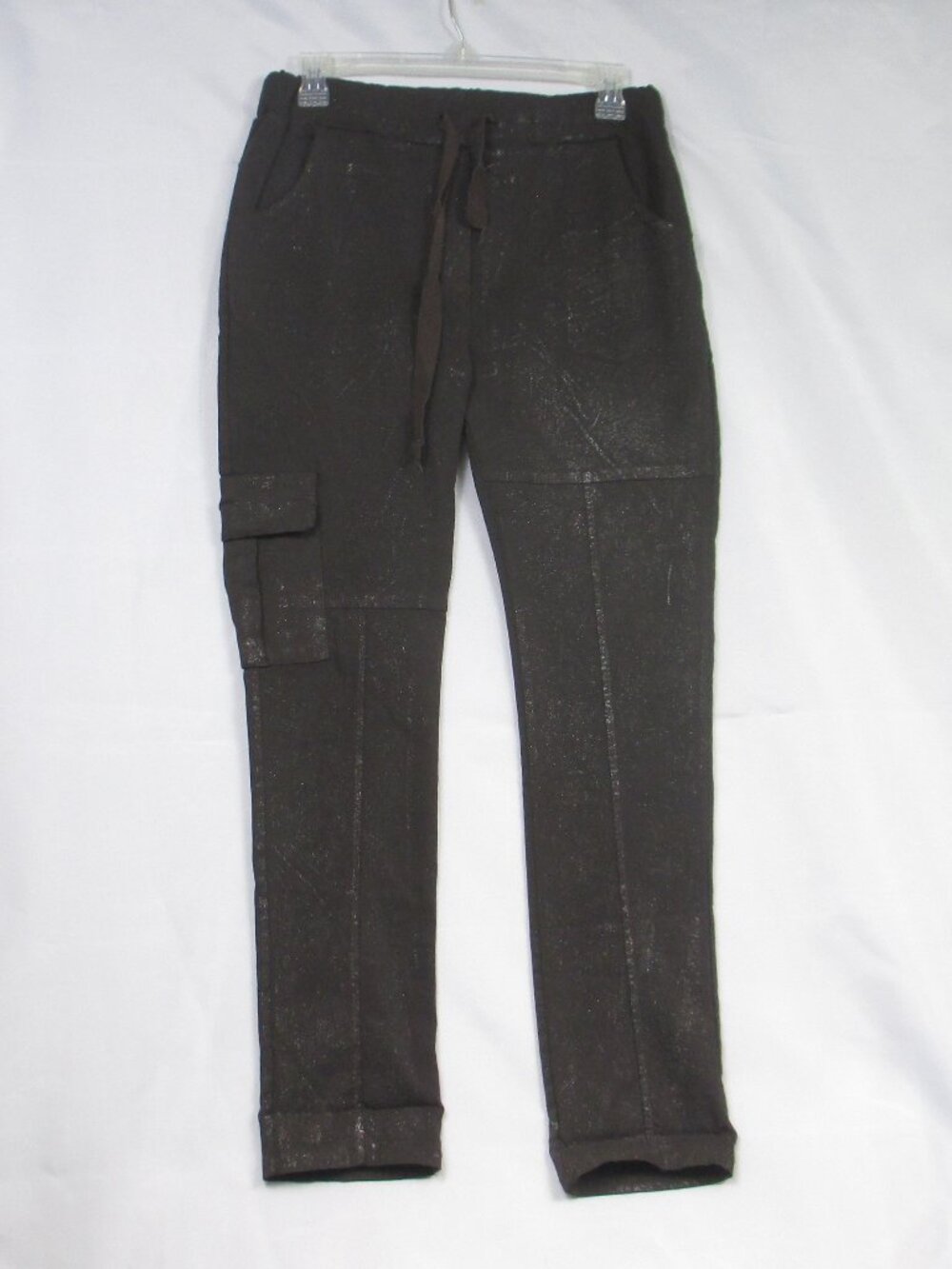 Gigi Moda Pants Womens Brown Shimer Cargo Pants Drawstring Cotton Italy 0/S